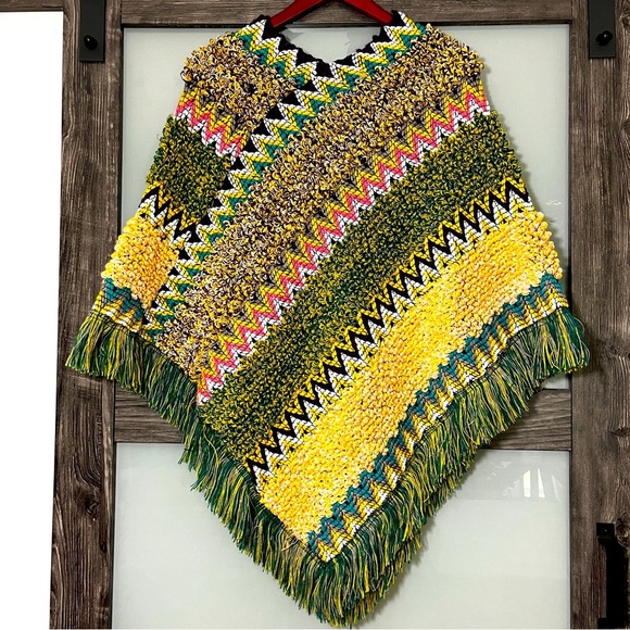 Sweaters - Multicolor Chevron Knit Boho Poncho Sweater Festival Gypsy